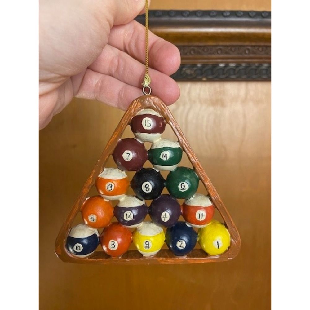 Vintage Billiards Pool Balls Triangle Handpainted Rack Ornament Sports Decor